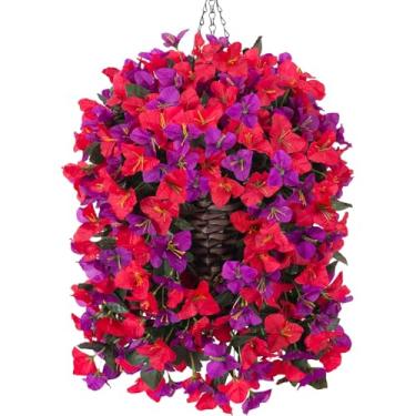 Imagem de Ivydale Cesta suspensa de flores artificiais buganvílias para decoração de primavera ao ar livre, 3 peças de flores de seda, plantas falsas, videiras longas parecem realmente resistentes a UV para
