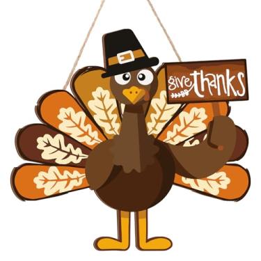 Imagem de Jetec Placa de porta de peru de feliz ação de graças, decoração de madeira, placa rústica para pendurar na parede, para outono, dia de Ação de Graças, porta da frente, decoração de casa (Clássico)