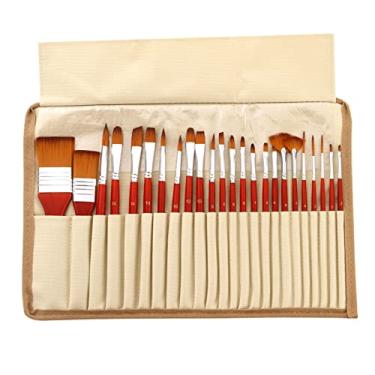 Imagem de Conjunto de 25 pincéis pintura Cabelo náilon profissional com sacola lona para aquarela óleo gouache unhas corpo rosto desenhos Artista Kits desenho Artigos artesanato e suprimentos