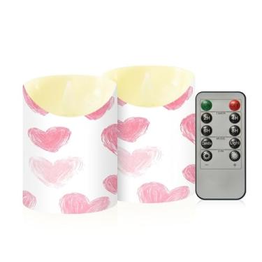 Imagem de Wassud Pacote com 2 velas sem chama padrão de corações com controle remoto, velas realistas cintilantes com temporizador, velas decorativas para Natal, casamento, festa, decoração de casa pequena