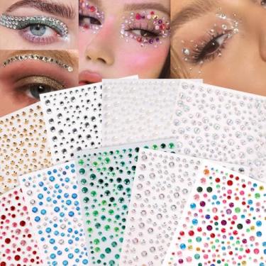 Imagem de 9 peças de strass simulado de vários grãos adesivos 3D decoração de rosto tatuagens minimalistas festas de fim de ano baile de máscaras para cabelo olhos rosto tatuagem temporária com decoração