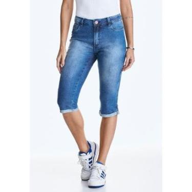 Imagem de Calça Jeans Capri Feminina HNO Com Elastano Azul-Feminino