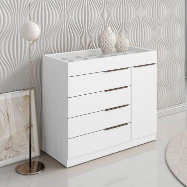 Imagem de Cômoda Quarto Porta Jóias Com Tampo Vidro 111cm Stefanie Branco A09 - D`rossi