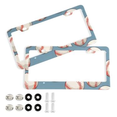 Imagem de CEBUGI Pacote com 2 molduras de placa de carro de alumínio capas de moldura de placa de carro com 2 furos fundo de bolas de beisebol acessórios automotivos para placas dianteiras e traseiras orifício