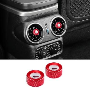 Imagem de JUIVEEL Tampa de botão de ventilação de ar condicionado traseiro de alumínio compatível com acessórios Kia Stinger 2018-2023 (vermelho, 2 peças)