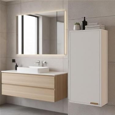 Imagem de Armário de Parede para Banheiro – com 1 Porta com 3 Prateleiras Internas pia de banheiro com armario(BRANCO)