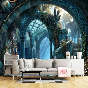 Imagem de Murais de parede de tamanho personalizado, tecido de parede autoadesivo de pedra de catedral de ruína gótica (sem PVC) Papel de parede grande removível para sala de estar, quarto, escritório