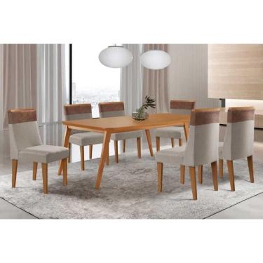 Imagem de Sala Jantar Mesa Havana Tampo Curvo 180cm+6 Cadeiras Jaspe Madeira Naturale - Capuccino/Suede Capuccino - Rufato