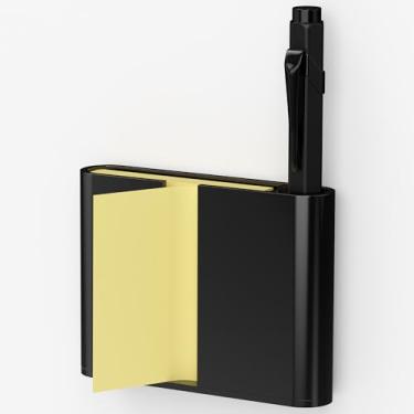 Imagem de Dispensador de notas adesivas de acrílico, suporte magnético para notas Post It, organizador de canetas adesivas de 7,6 x 7,6 cm para escritório, casa, sala de aula, preto