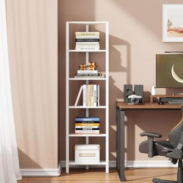 Imagem de TUTOTAK Estante de canto de 6 camadas, prateleira de canto para espaços pequenos, suporte de prateleira de canto estreito com rack de armazenamento, para sala de estar, quarto, branco BS05BW006