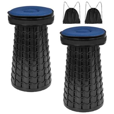 Imagem de FXKS Pacote com 2 bancos dobráveis 2GG atualizados, altura máxima de 50 cm, 453 kg, peso máximo, bancos telescópicos portáteis com almofada e bolsa de armazenamento, cadeira dobrável para acampamento