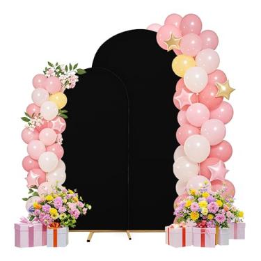 Imagem de Conjunto de capas de arco de casamento de 2 m, 1,8 m, capa de arco, suporte de arco, tecido elastano, pano de fundo elástico para decoração de festa de aniversário de casamento, chá de bebê (preto)