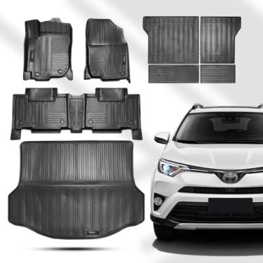 Imagem de Vanseno Tapetes, Forros De Porta-Malas E Conjunto Completo Tapetes Para Encosto Compatíveis Com Toyota Rav4 2013, 2014, 2015, 2016, 2017 2018, Protetor Borracha Todas As Condições Climáticas, Preto