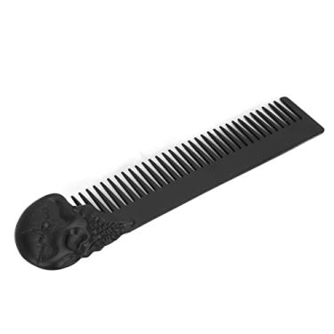 Imagem de Naroote Pente de Cabelo para Barba Com Padrão de Caveira, Liga de Zinco de Bolso, Pente de óleo Antiestático para Suavização, para Homens, Viagens Ao Ar Livre, 5,79 X 1,38 pol. (Preto)