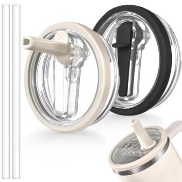 Imagem de ANTAND Tampa flip de canudo à prova de vazamento de 1,134 g para Stanley H2.0 Quencher Protour Tumbler, pacote com 2 tampas à prova de derramamento tampa de canudo de substituição para acessórios de