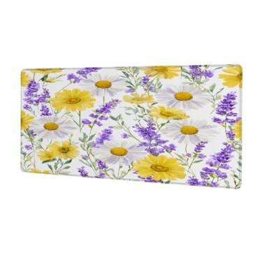 Imagem de Tapete de mouse grande com flores roxas e amarelas à prova d'água para computador estendido tapete protetor de mesa antiderrapante base de borracha para escritório, computador, teclado, laptop e mesa