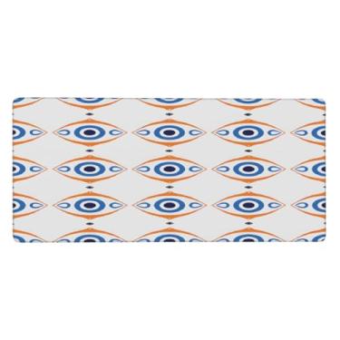 Imagem de Mouse pad azul olho demônio grande à prova d'água protetor de mesa estendido para computador tapete de borracha antiderrapante para escritório, computador, teclado, laptop e mesa de casa, mouse pad