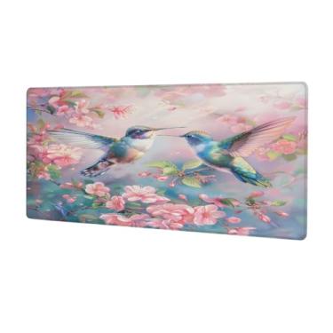 Imagem de Tapete de mouse grande com flores e pássaros pintados à prova d'água para computador estendido tapete protetor de mesa antiderrapante base de borracha para escritório, computador, teclado, laptop e