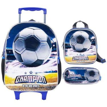 Imagem de Kit mochila carrinho infantil 16 , lancheira térmica e estojo escolar 
