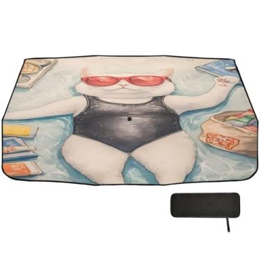 Imagem de Capa de para-brisa de natação de gato fofo proteção de isolamento térmico para janela frontal do carro 147 x 75 cm capa de guarda-chuva de carro