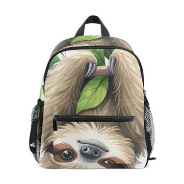 Imagem de GAIGEO Cute Sloth Leaf Animal Print Backpack for School Kids 10x4x12 In, Baby Girl Backpack with Water Bottle Pockets, Whistle Buckle