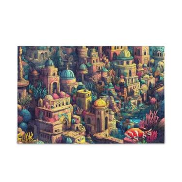 Imagem de Quebra-cabeças vibrantes de madeira e papel de paisagem urbana subaquática com bolsa de armazenamento de 1000 peças