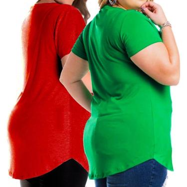 Imagem de Kit 2 Camisetas Longline Plus Size Feminina Manga Curta Sobre Legging Soltinha-Feminino