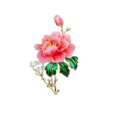 Imagem de Broche de flor de peônia para mulheres dourado elegante cristal verde rosa esmalte floral broche de lapela para roupas chapéu acessórios de vestido festa de casamento baile moda joias