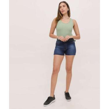 Imagem de Short Jeans Feminino Cintura Alta-33008 - JEZZIAN, 42, Jeans azul