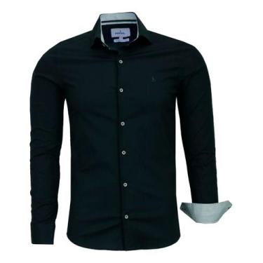 Imagem de Camisa Social Amil Masculina Slim Algodão Com Elastano 1808, Preto, 3