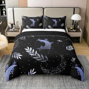 Imagem de Erosebridal Capa de edredom lua 100% algodão, solteiro, espaço, para crianças, meninos, meninas, constelação, galáxia, planeta, retrô, boho, planta, céu estrelado, ponto de estrela, roupa de cama