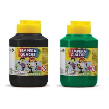 Imagem de Kit 2 Potes Tinta TEMPERA GUACHE Acrilex - 250ml - PRETO e VERDE - 020