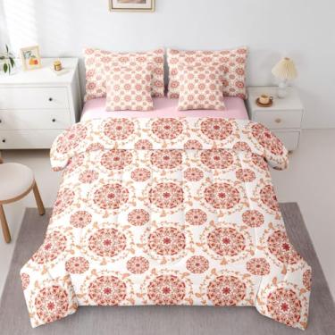 Imagem de Erosebridal Conjunto de edredom Queen Groovy Flower Queen com 7 peças, cama floral boho em uma bolsa, 60 anos 70 anos retrô com edredom, lençóis, fronhas, estilo pastoral, decoração de quarto