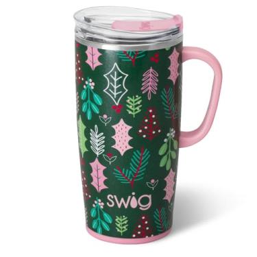 Imagem de Swig Life Caneca de viagem de 623 g, copo isolado com alça e tampa, caneca de café de viagem, compatível com porta-copos, copo de aço inoxidável de 623 g, reutilizável isolado com tampa (visco de