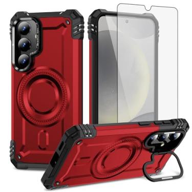 Imagem de Furiet Capa de celular para Samsung Galaxy S24/S25 5G com protetor de tela de vidro temperado, amortecedor rígido de 2 camadas, carregamento sem fio, suporte Magsafe, silicone macio híbrido para S 24