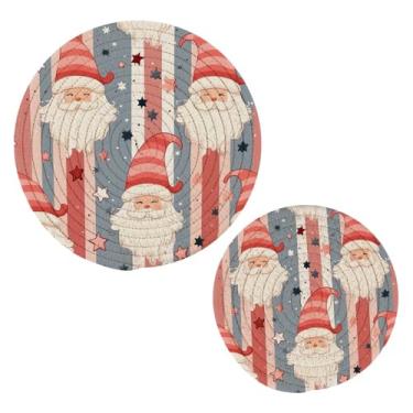 Imagem de Wassud Conjunto de trivet de Natal para pratos quentes, suportes redondos de algodão, almofadas quentes, porta-copos elegantes, decoração de cozinha e acessórios, 2 peças