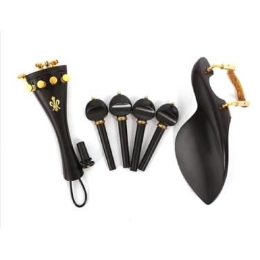 Imagem de Foyarinal Kit de acessórios de violino 4/4 de 12 peças, 4 pinos de afinação de ébano com peças de pino, descanso de queixo, cauda de violino com 4 afinadores finos, 1 peça traseira de nylon, decoração