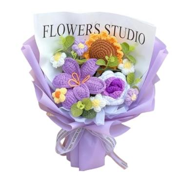 Imagem de Baoblaze Buquê de flores de crochê, flores artificiais, presentes para o Dia dos Namorados, bênção eterna para festas, Dia de ação de Graças e Natal, Roxo