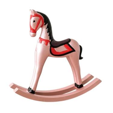 Imagem de WeiLaiKeQi Estátua de Cavalo de Balanço em Madeira, Estatueta de Cavalo Artesanal, Ornamento de Mesa, Escultura de Animal para Decoração de Prateleira de Quarto