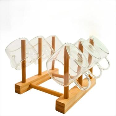 Imagem de Kit 6 Xícaras de Café em Vidro Borossilicato 100ml com Suporte de Bambu – Luxo, Design Moderno e Resistente para Café Expresso, Chá e Mesa Posta