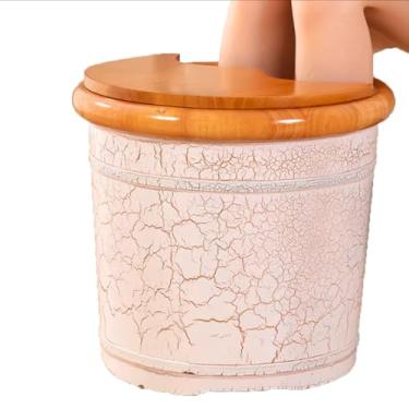 Imagem de Lss9azznmm Pé banheira de madeira para pés bacia de pé banheira de pé casa spa banheira de madeira com cobertura padrão textura balde de sauna de madeira com tampa, grande ()