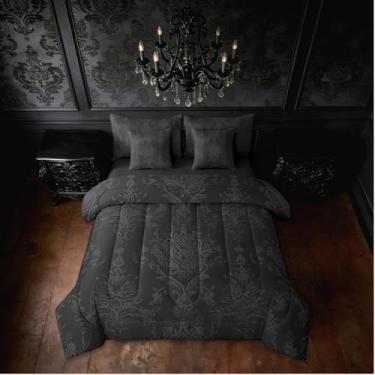 Imagem de Erosebridal Jogo de cama solteiro com estampa de damasco preto, estilo vitoriano, boêmio, barroco, gótico, vintage, floral, vintage, para decoração de quarto, lençol com elástico e lençol de cima
