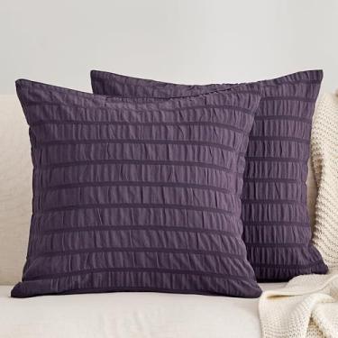 Imagem de JELLYMONI Capa de almofada Seersucker 45,7 x 45,7 cm, pacote com 2 capas de almofada texturizadas com fecho de zíper, fronha decorativa roxa respirável para roupa de cama e sofá elegantes (enchimento