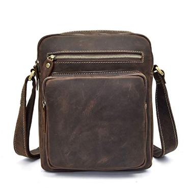 Imagem de Bolsa masculina diagonal de couro, casual, negócios, vários compartimentos, feita à mão, bolsa mensageiro retrô
