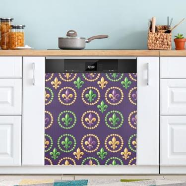 Imagem de Wassud Mardi Gras Fleur-de-lis capa magnética para máquina de lavar louça, capa decorativa para máquina de lavar louça, capa magnética 58 cm L x 66 cm A, decoração de casa