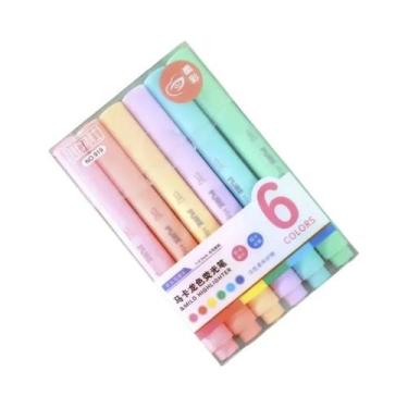 Imagem de Canetas Marcadoras Fluorescentes Em Cores Pastel 6 Peças, Material De 
