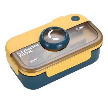 Imagem de Marmita Câmera Retro Plástica Divisória Trava + Talhere (Garfo e Colhe