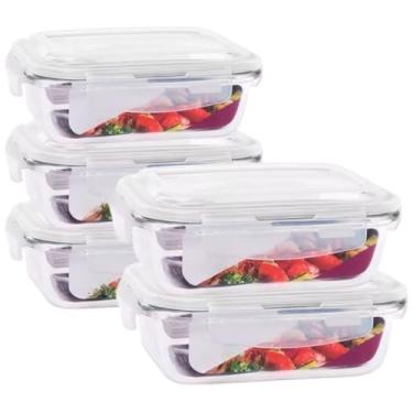 Imagem de Kit com 5 Potes de Vidro Hermético 340ml Marmita Fit com Válvula de Ar Freezer Geladeira Micro-ondas