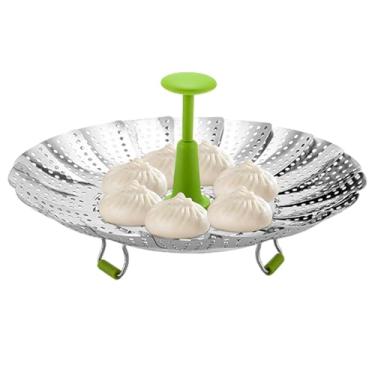 Imagem de Cesto de Vapor para Panela - Prateleira Dobrável em Aço Inoxidável para Cozinha | Cesto A Vapor Para Alimentos Com Alça Retrátil | Para Cozinha Doméstica, Legumes, Frutas, Cozinhar Alimentos, Arroz, E