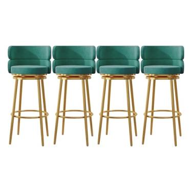 Imagem de Conjunto de 4 bancos de bar estofados, cadeiras giratórias para café da manhã com 65 cm de altura, bancos de cozinha com encosto alto, apoio para os pés de metal preto, verde